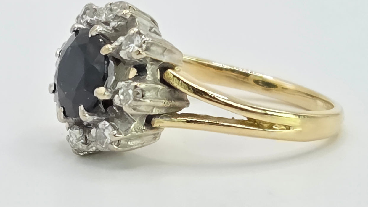 Vintage: 18ct Yellow Gold Sapphire & Diamond Cluster Ring — 1.15ct