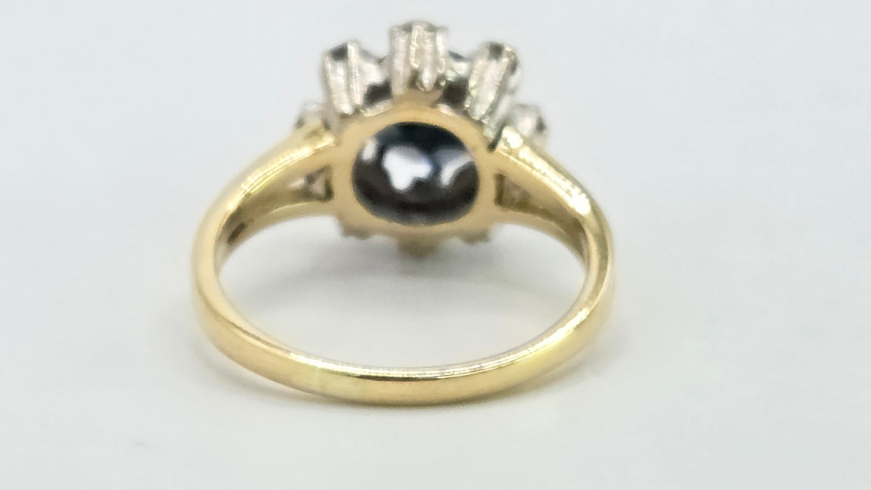 Vintage: 18ct Yellow Gold Sapphire & Diamond Cluster Ring — 1.15ct