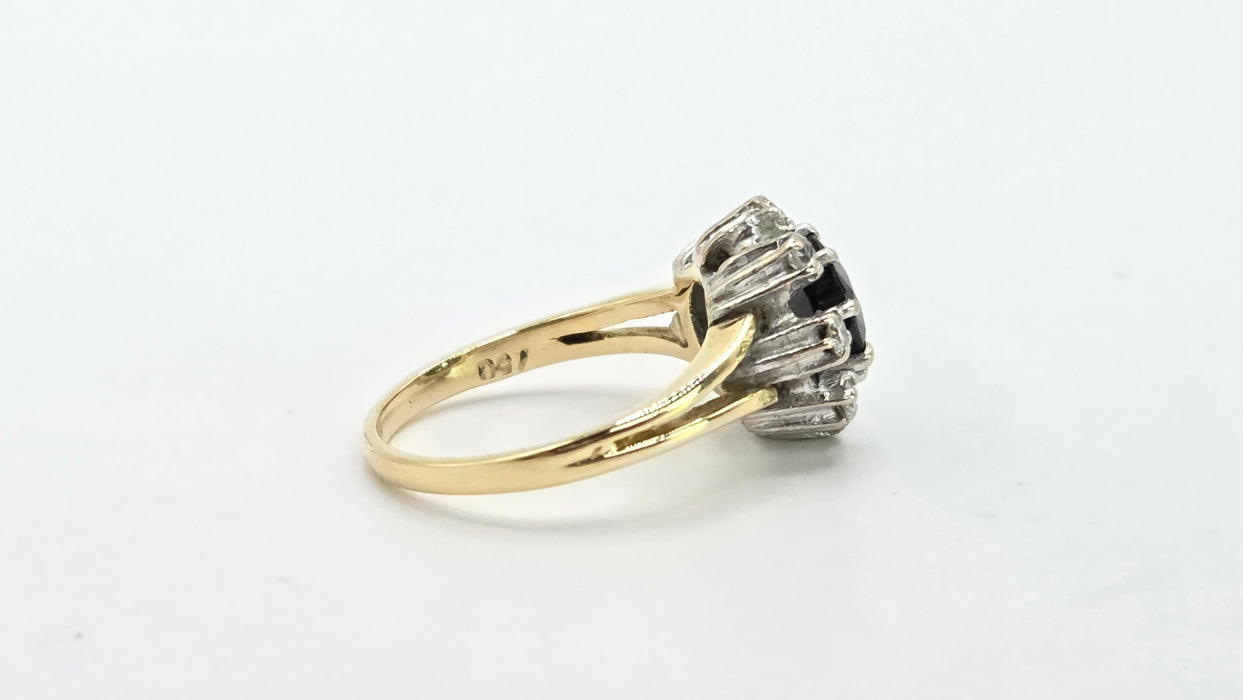 Vintage: 18ct Yellow Gold Sapphire & Diamond Cluster Ring — 1.15ct