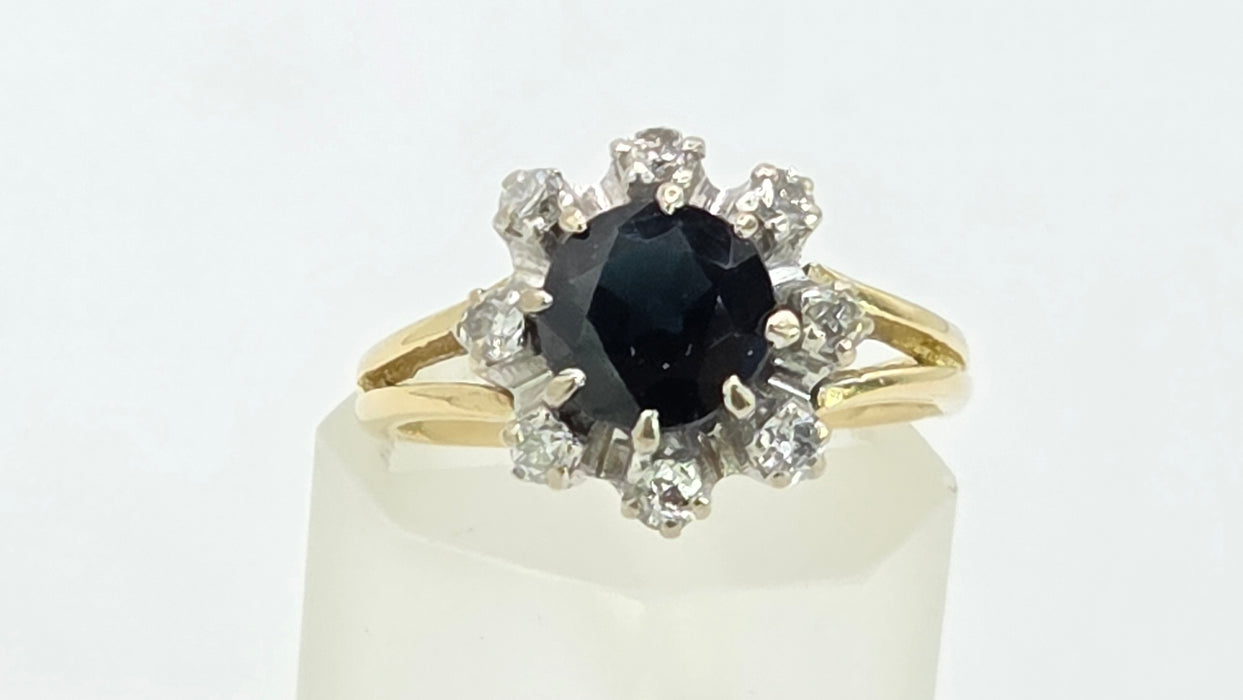 Vintage: 18ct Yellow Gold Sapphire & Diamond Cluster Ring — 1.15ct