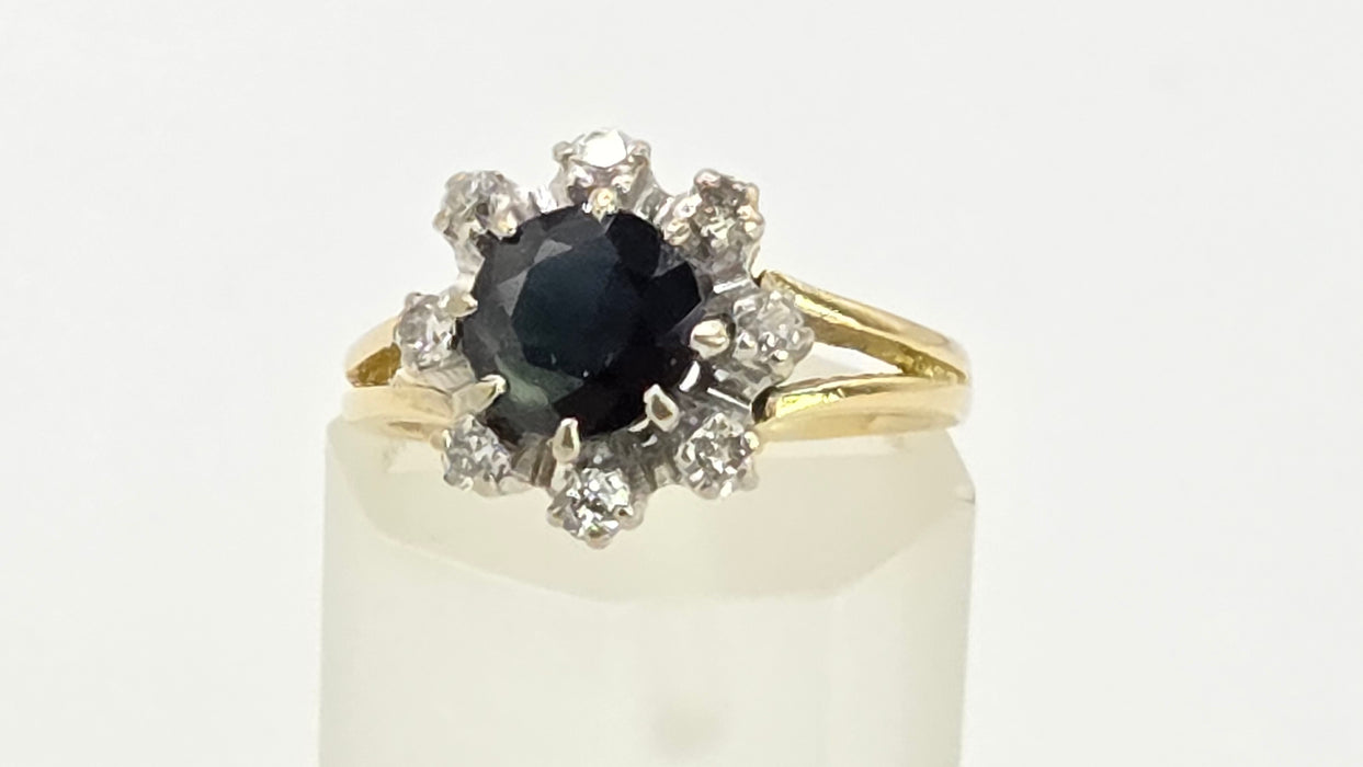 Vintage: 18ct Yellow Gold Sapphire & Diamond Cluster Ring — 1.15ct