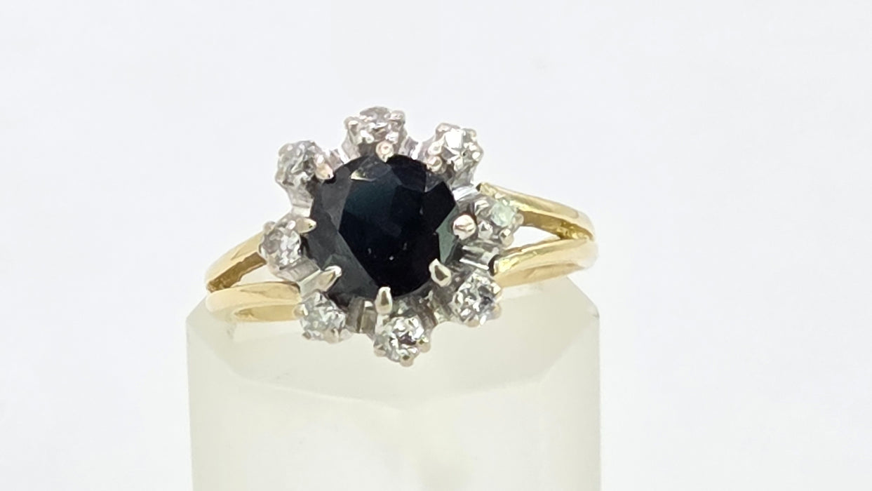 Vintage: 18ct Yellow Gold Sapphire & Diamond Cluster Ring — 1.15ct