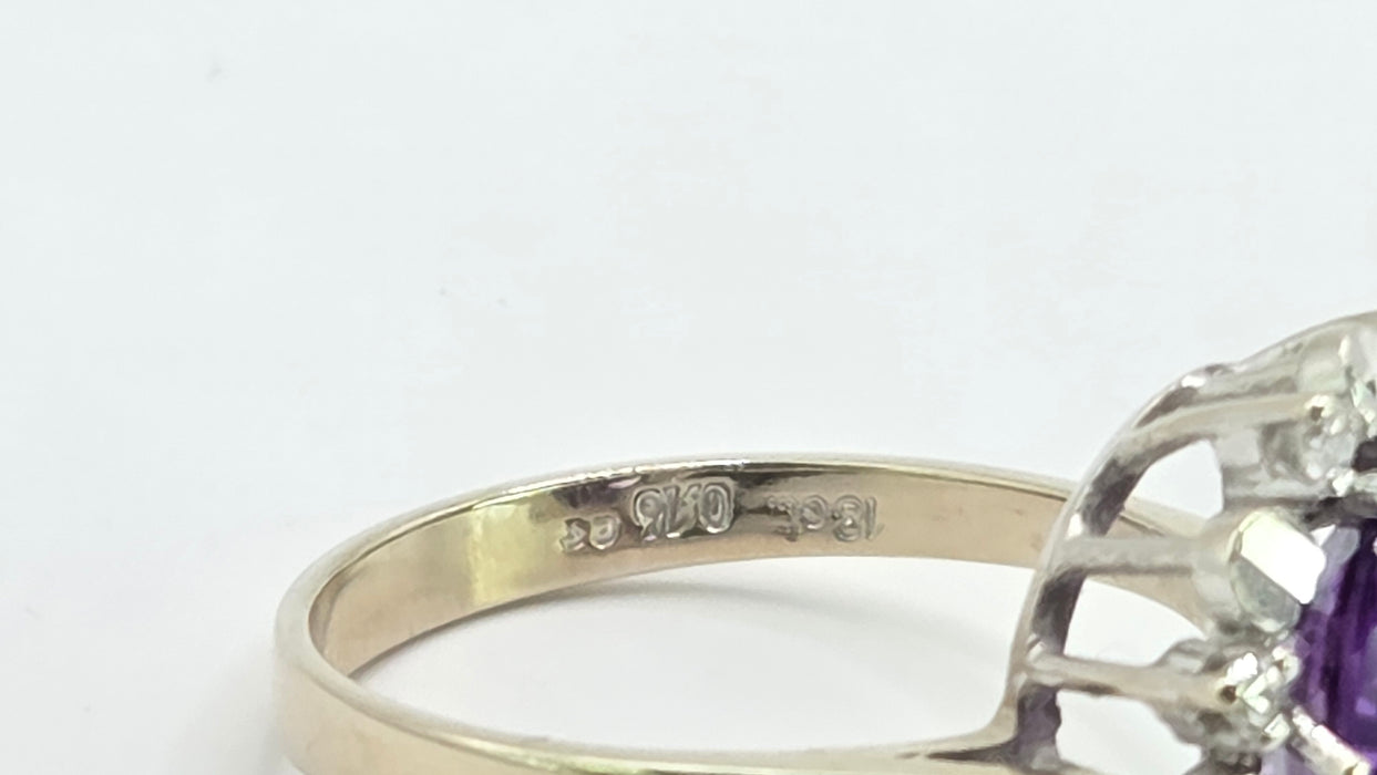 Vintage: 18ct White Gold Amethyst & 8 Diamond Oval Cluster Ring — 3.63ct