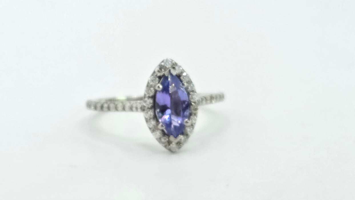 Vintage: 14ct White Gold Tanzanite & 40 Diamond Marquise Dress Ring — 0.64ct
