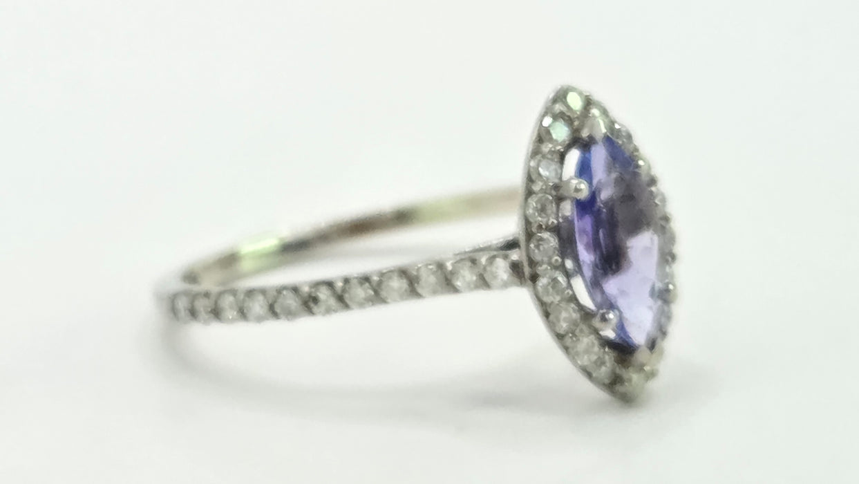 Vintage: 14ct White Gold Tanzanite & 40 Diamond Marquise Dress Ring — 0.64ct