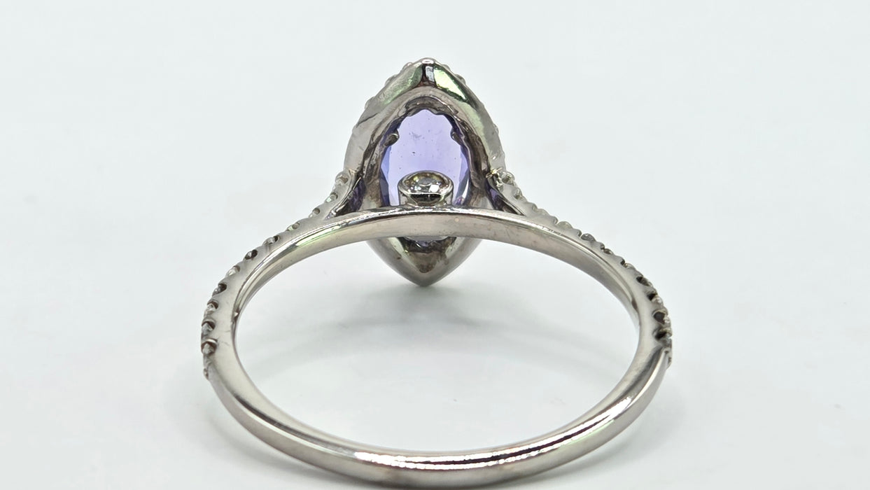 Vintage: 14ct White Gold Tanzanite & 40 Diamond Marquise Dress Ring — 0.64ct