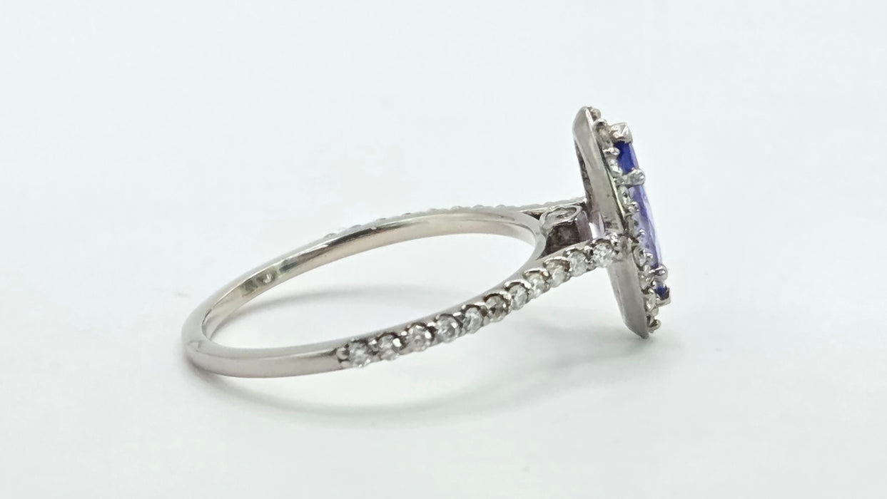 Vintage: 14ct White Gold Tanzanite & 40 Diamond Marquise Dress Ring — 0.64ct