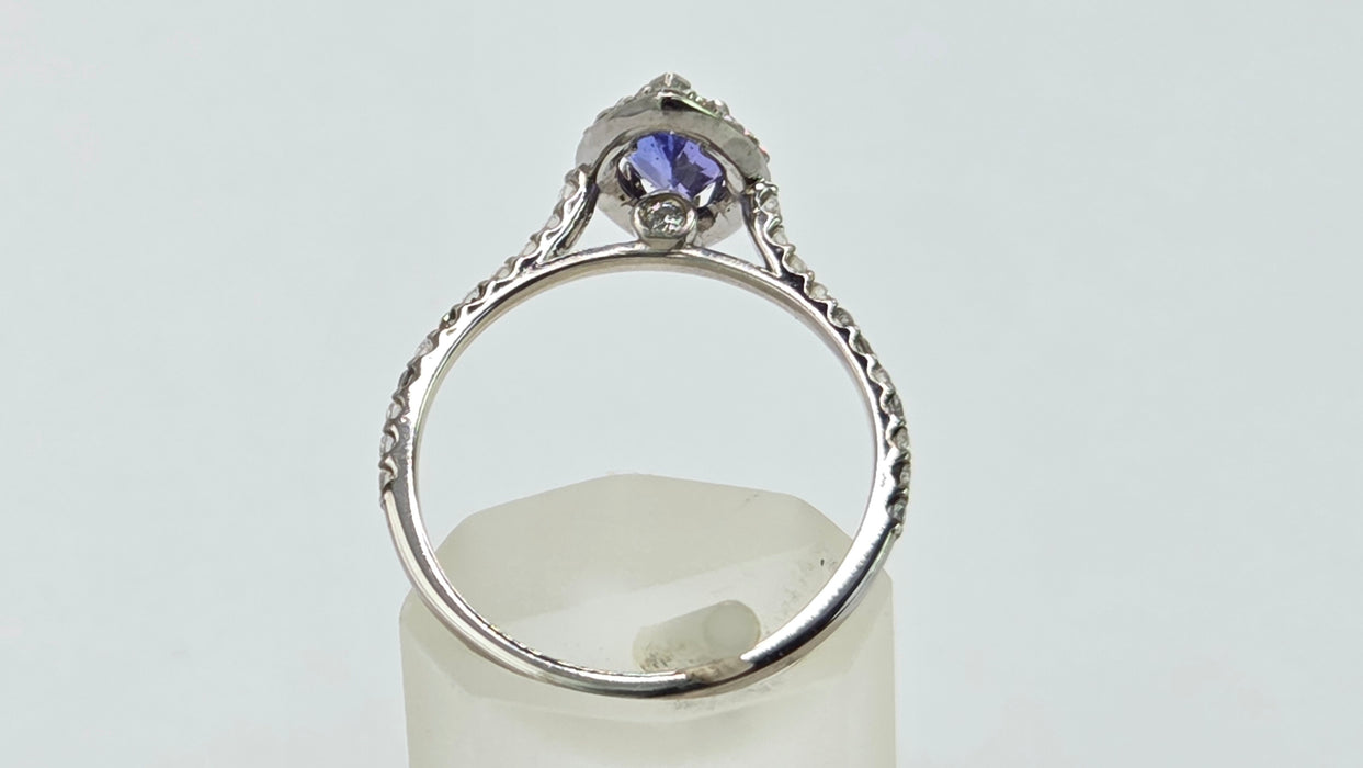 Vintage: 14ct White Gold Tanzanite & 40 Diamond Marquise Dress Ring — 0.64ct