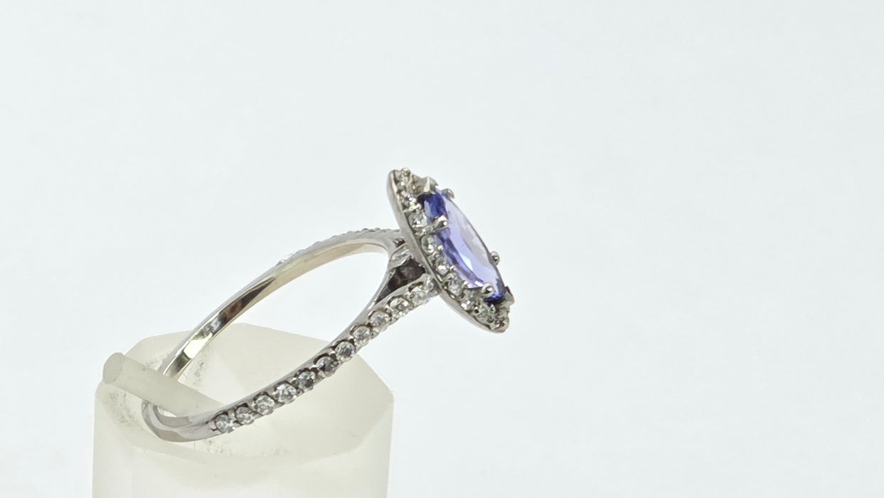 Vintage: 14ct White Gold Tanzanite & 40 Diamond Marquise Dress Ring — 0.64ct