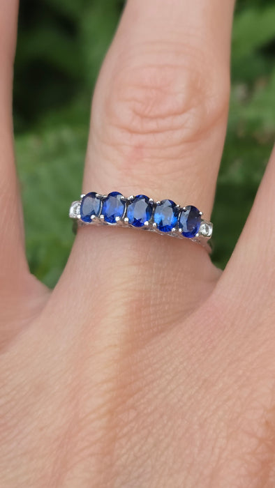 Vintage: 14ct White Gold Sapphire 1.00ct & Diamond Stacker Ring