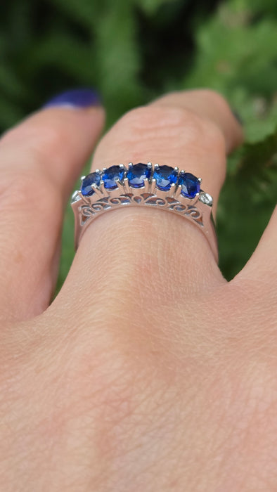 Vintage: 14ct White Gold Sapphire 1.00ct & Diamond Stacker Ring