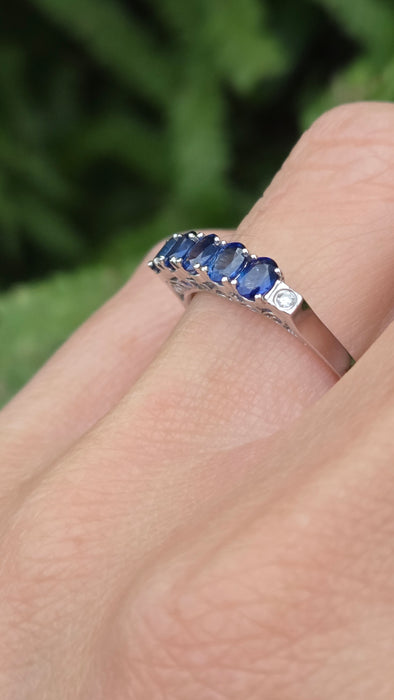 Vintage: 14ct White Gold Sapphire 1.00ct & Diamond Stacker Ring