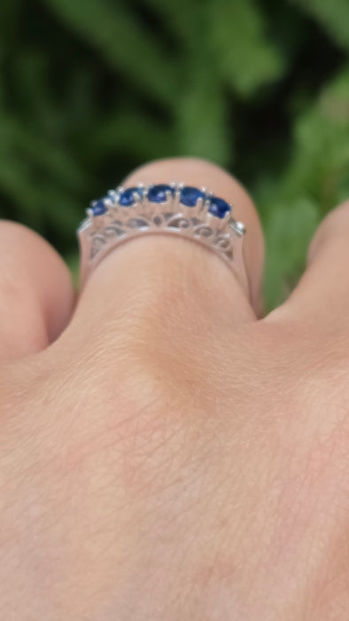 Vintage: 14ct White Gold Sapphire 1.00ct & Diamond Stacker Ring