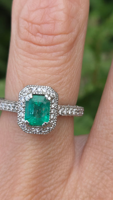 Vintage: Platinum Emerald & Diamond Octagonal Dress Ring — 1.08ct & 0.68ct