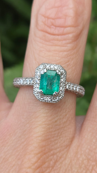 Vintage: Platinum Emerald & Diamond Octagonal Dress Ring — 1.08ct & 0.68ct