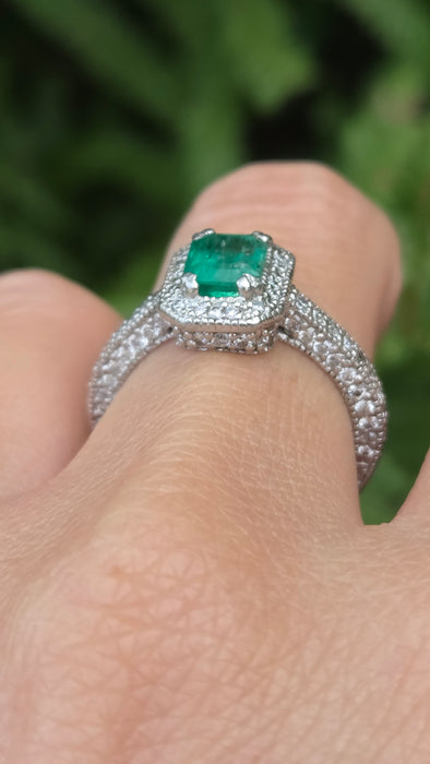 Vintage: Platinum Emerald & Diamond Octagonal Dress Ring — 1.08ct & 0.68ct