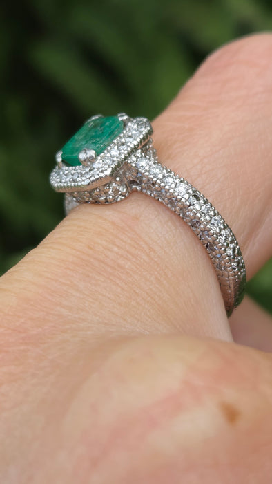 Vintage: Platinum Emerald & Diamond Octagonal Dress Ring — 1.08ct & 0.68ct