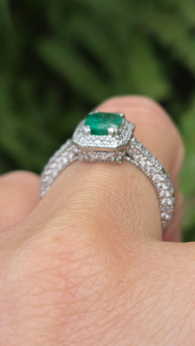 Vintage: Platinum Emerald & Diamond Octagonal Dress Ring — 1.08ct & 0.68ct