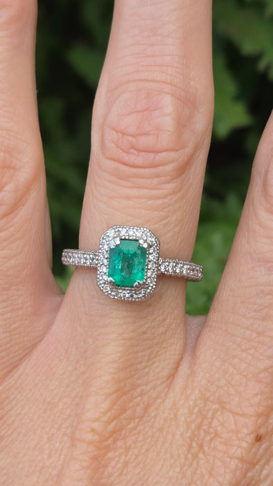 Vintage: Platinum Emerald & Diamond Octagonal Dress Ring — 1.08ct & 0.68ct