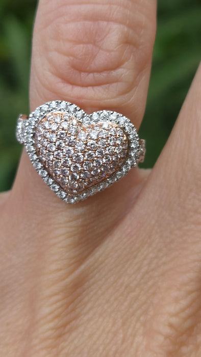 Modern: 14ct Rose Gold Diamond 1.00ct Pavé Heart Dress Ring