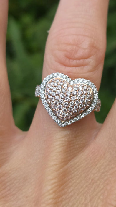 Modern: 14ct Rose Gold Diamond 1.00ct Pavé Heart Dress Ring
