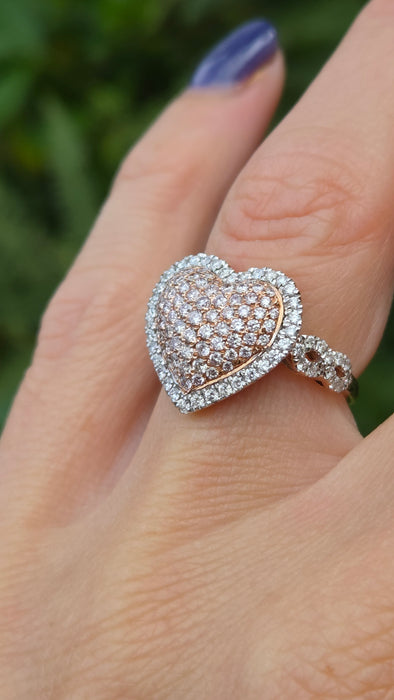 Modern: 14ct Rose Gold Diamond 1.00ct Pavé Heart Dress Ring