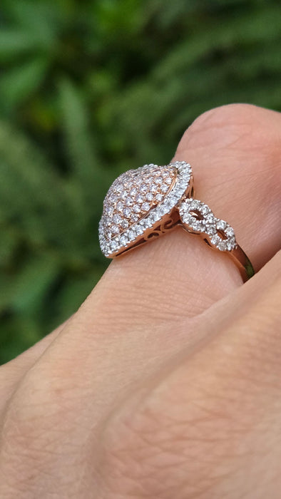 Modern: 14ct Rose Gold Diamond 1.00ct Pavé Heart Dress Ring