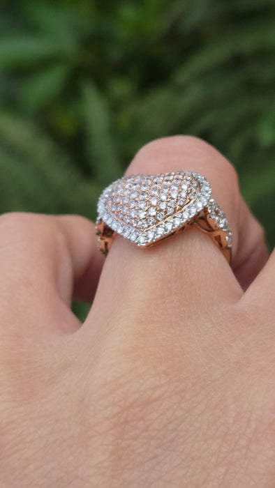 Modern: 14ct Rose Gold Diamond 1.00ct Pavé Heart Dress Ring