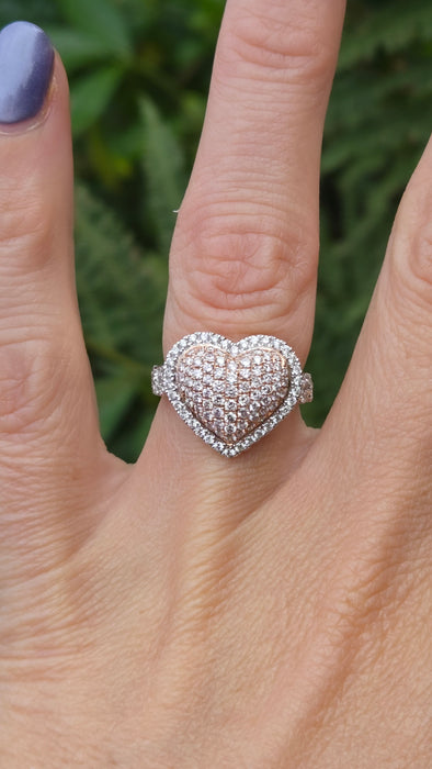 Modern: 14ct Rose Gold Diamond 1.00ct Pavé Heart Dress Ring