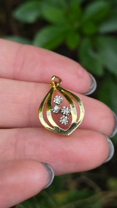 Vintage: 9ct Yellow Gold Diamond Pear-Shaped Pendant