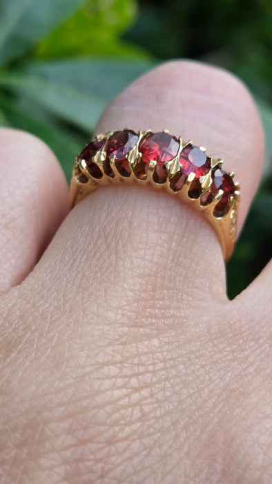 Vintage: 18ct Yellow Gold Almandine Garnet Five-Stone Half-Eternity Ring — From 1968