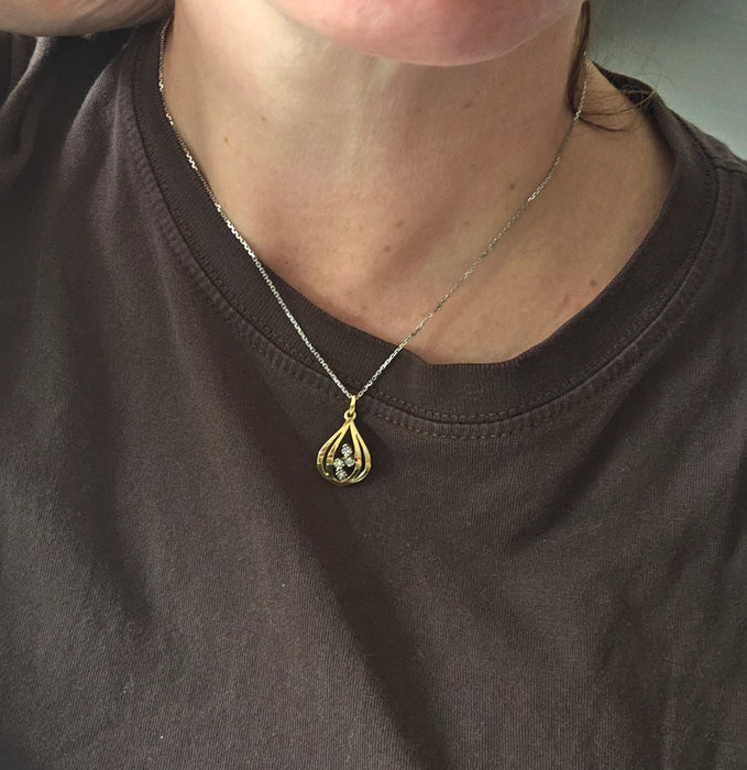 Vintage: 9ct Yellow Gold Diamond Pear-Shaped Pendant