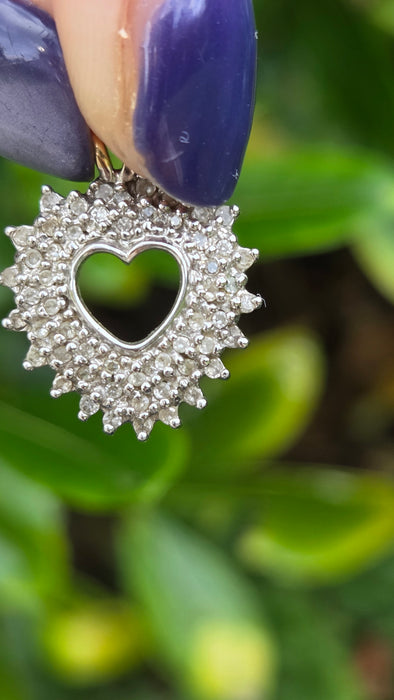 Vintage: 9ct Mixed Gold 62 Diamond Heart Shaped Pendant