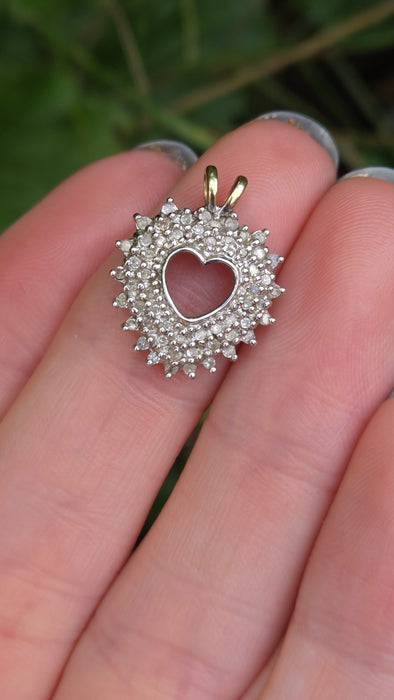 Vintage: 9ct Mixed Gold 62 Diamond Heart Shaped Pendant