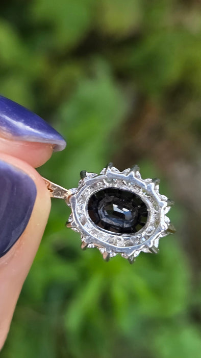 Vintage: 9ct Yellow Gold Sapphire & Simulated Diamond Cluster Pendant — From 1988