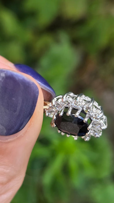 Vintage: 9ct Yellow Gold Sapphire & Simulated Diamond Cluster Pendant — From 1988