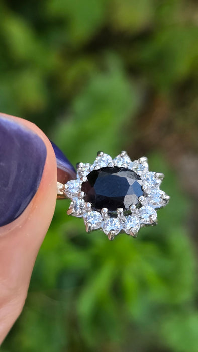 Vintage: 9ct Yellow Gold Sapphire & Simulated Diamond Cluster Pendant — From 1988