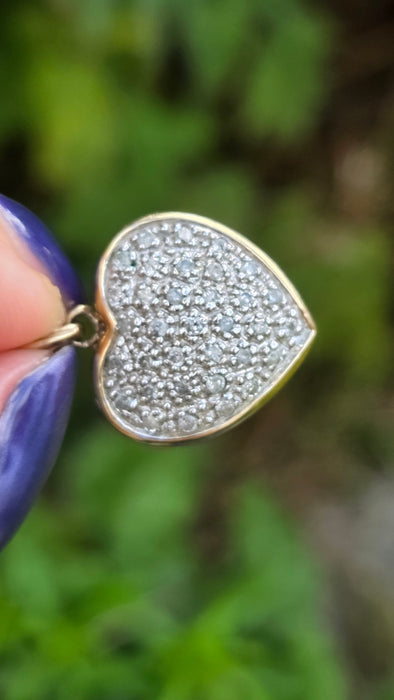Vintage: 9ct Yellow Gold 44 Diamond Heart Shaped Pendant