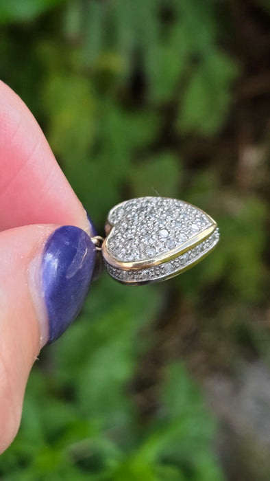 Vintage: 9ct Yellow Gold 44 Diamond Heart Shaped Pendant