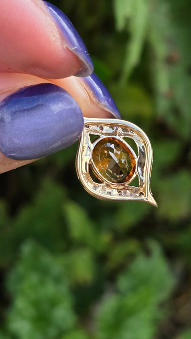 Vintage: 9ct Yellow Gold Golden Cognac Topaz & Diamond Pendant