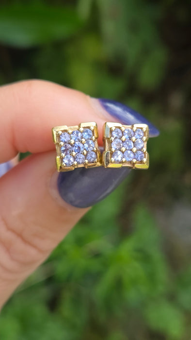 Vintage: 9ct Yellow Gold Square Tanzanite Stud Earrings