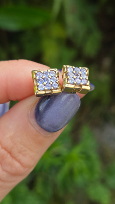 Vintage: 9ct Yellow Gold Square Tanzanite Stud Earrings