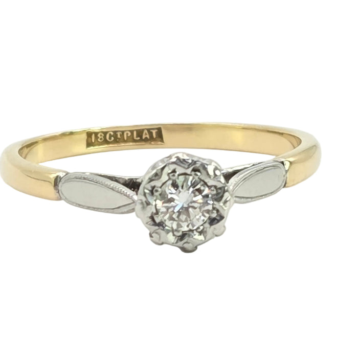 Vintage: 18ct Yellow Gold & Platinum Diamond 0.15ct Solitaire Ring