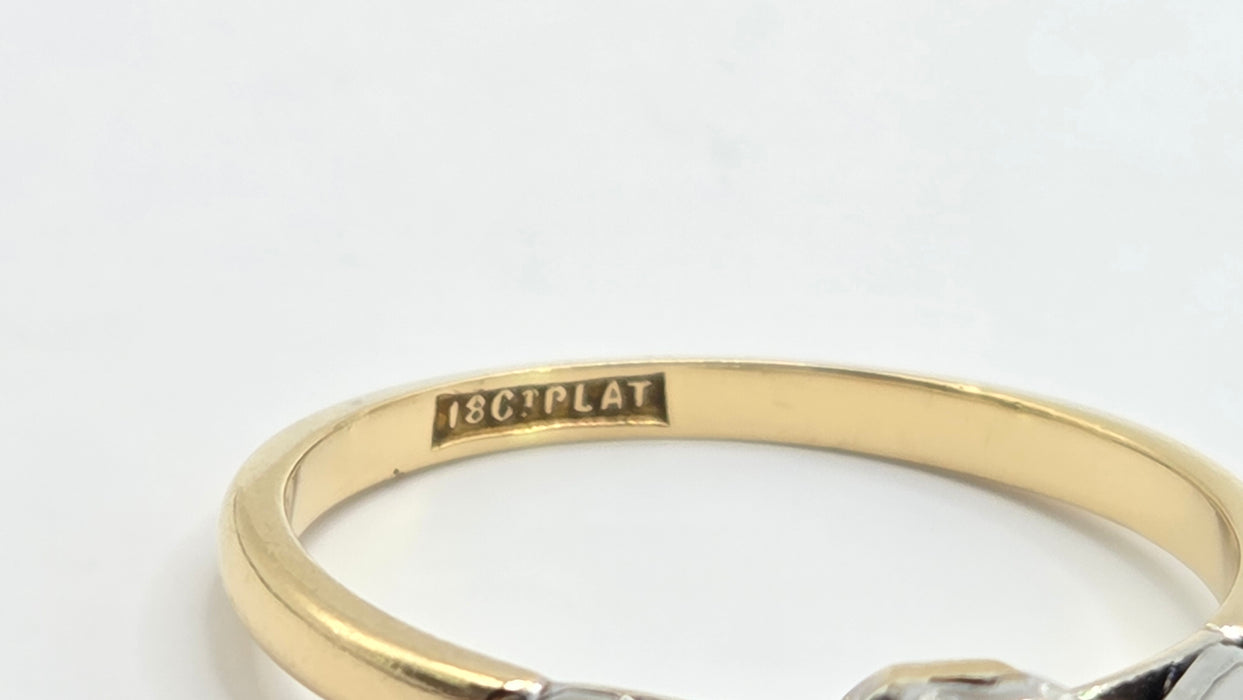 Vintage: 18ct Yellow Gold & Platinum Diamond 0.15ct Solitaire Ring