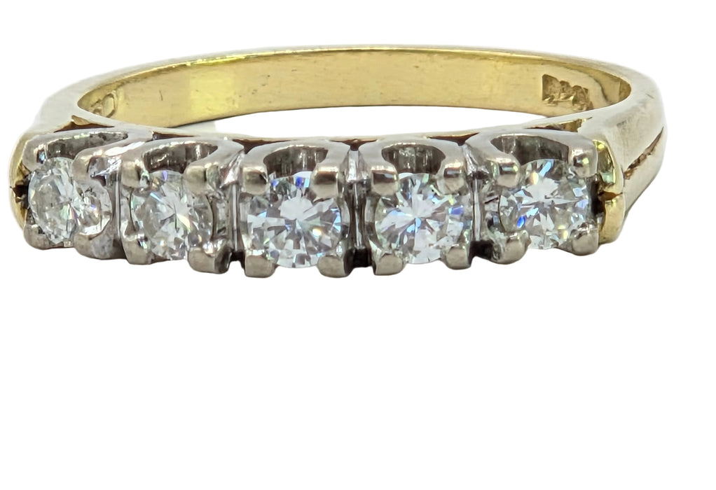 Vintage: 18ct Yellow Gold Diamond 0.42ct Five Diamond Stacker Half Eternity Ring
