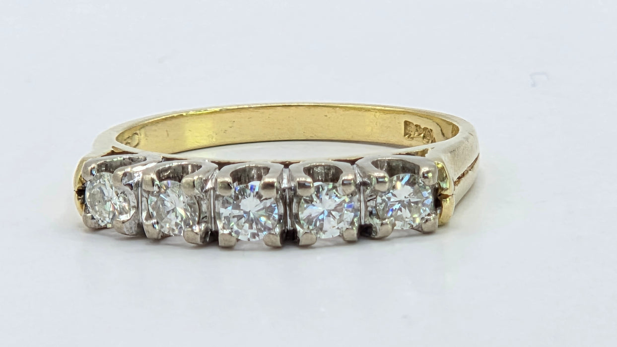 Vintage: 18ct Yellow Gold Diamond 0.42ct Five Diamond Stacker Half Eternity Ring