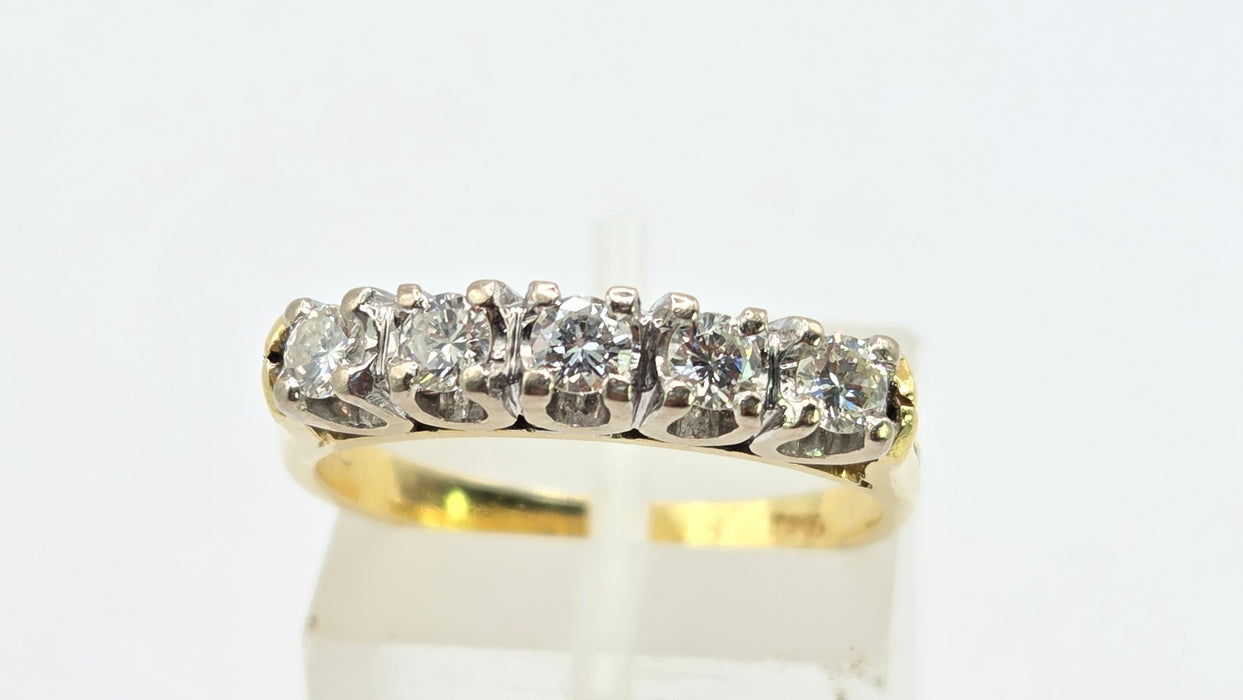 Vintage: 18ct Yellow Gold Diamond 0.42ct Five Diamond Stacker Half Eternity Ring