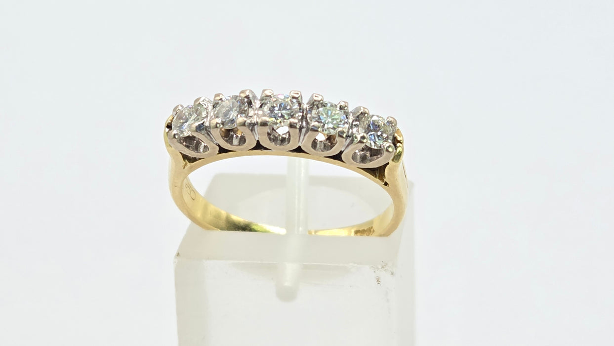 Vintage: 18ct Yellow Gold Diamond 0.42ct Five Diamond Stacker Half Eternity Ring