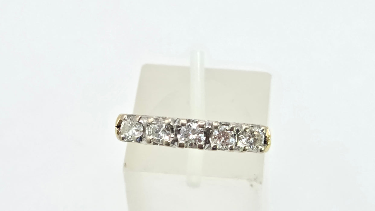 Vintage: 18ct Yellow Gold Diamond 0.42ct Five Diamond Stacker Half Eternity Ring