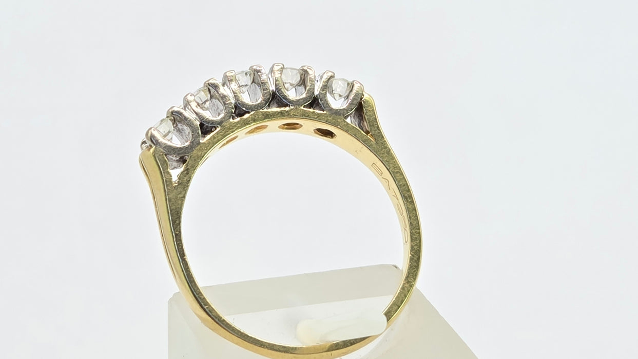 Vintage: 18ct Yellow Gold Diamond 0.42ct Five Diamond Stacker Half Eternity Ring